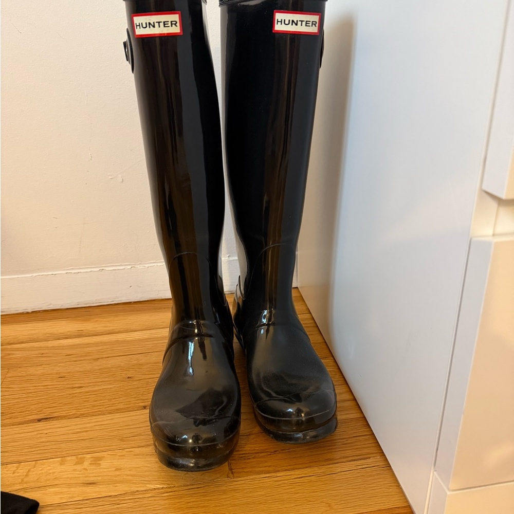 Hunter Glossy Black Tall Boots